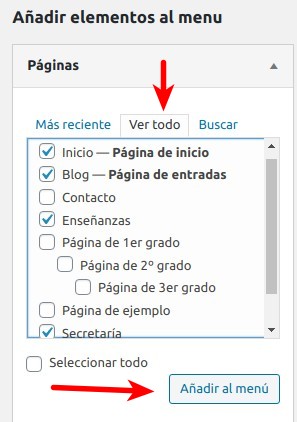 Añadir páginas al menú