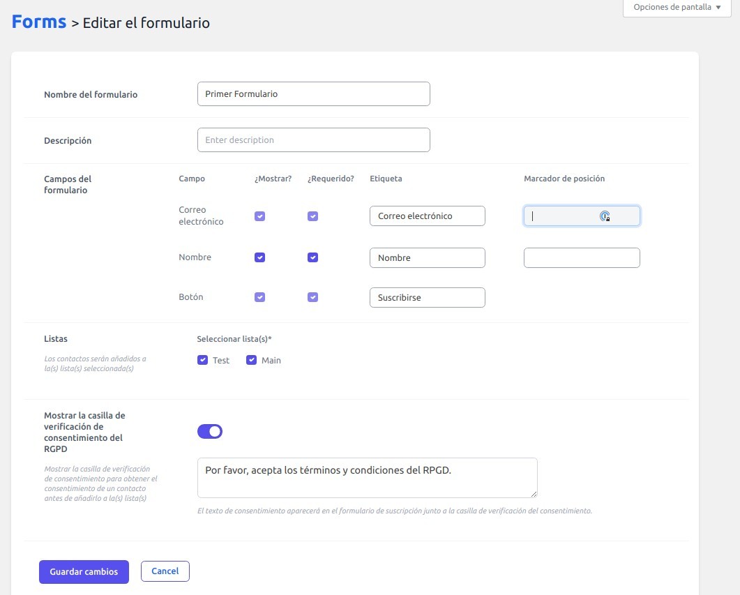 Editar el formulario