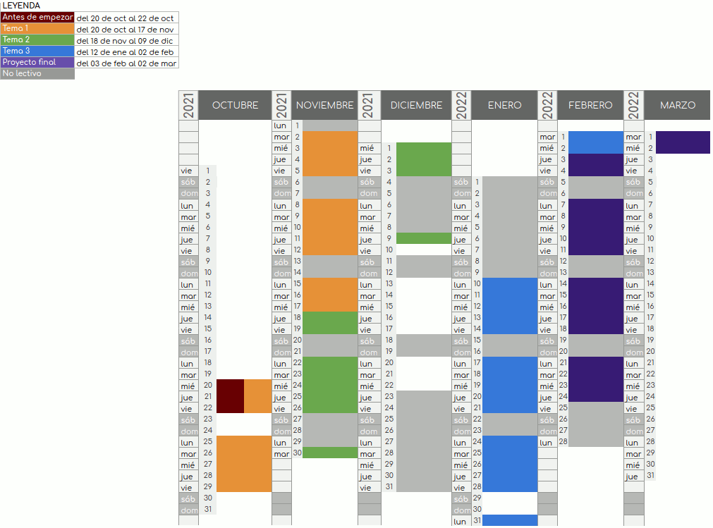 Calendario del curso