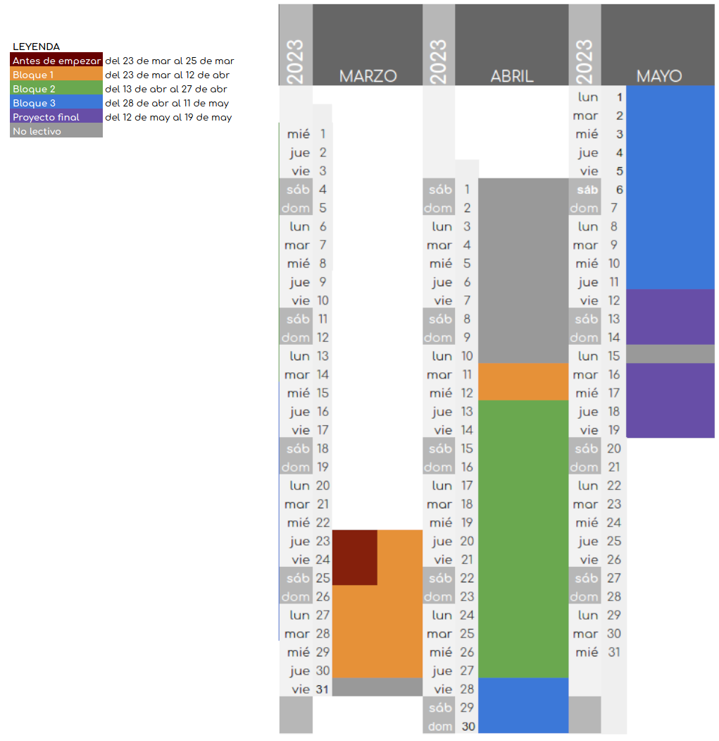 Calendario del curso