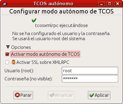 Configuración modo autónomo de TCOS