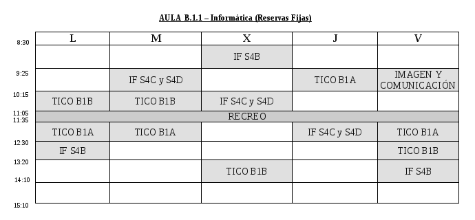 Horario de reservas fijas