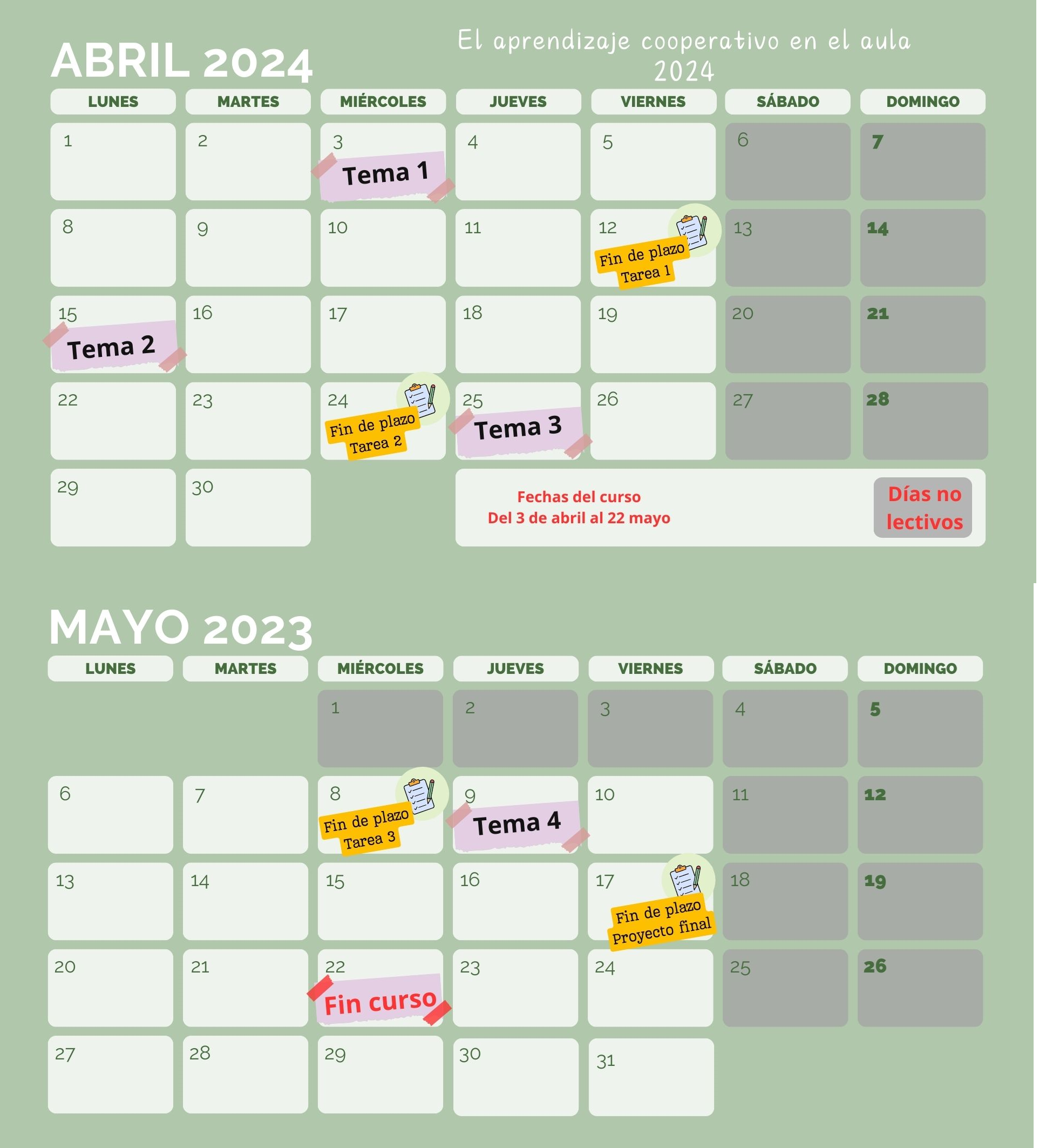 Calendario del curso