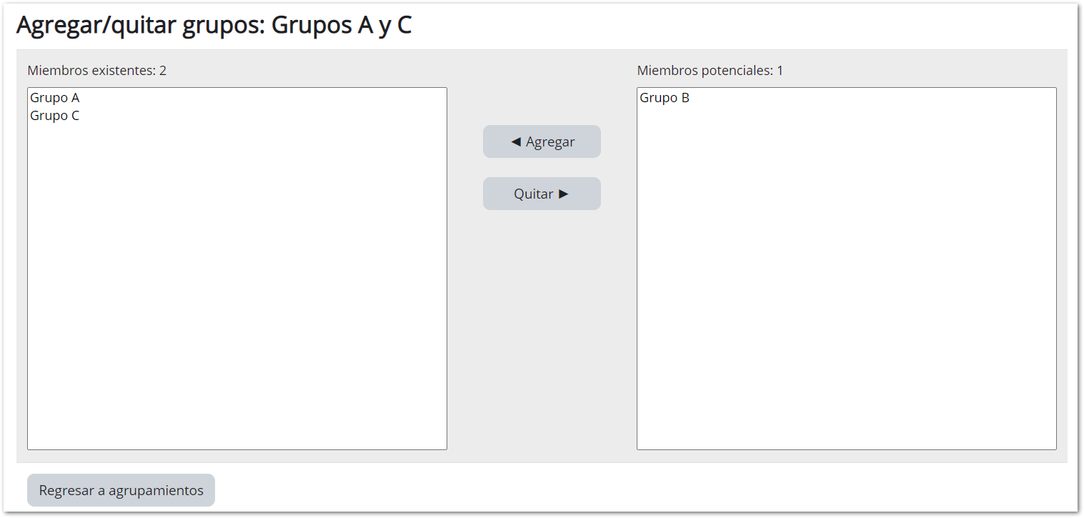 Agregar y o quitar grupos a un agrupamiento