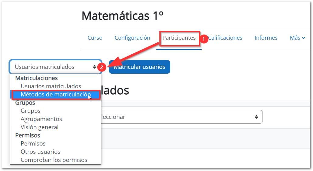 Acceder a los métodos de matriculación