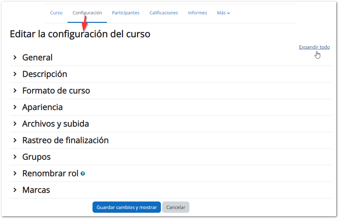 Editar la configuración del curso