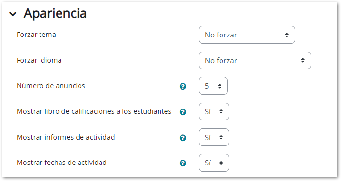 Configuración de la apariencia de un curso