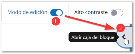 activar modo edición y abrir caja del bloque