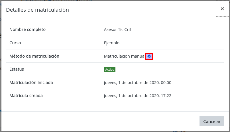 Muestra la ventana de información de usuario completa