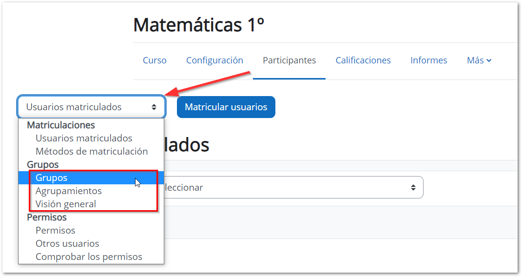 Acceso a la gestión de grupos y agrupamientos