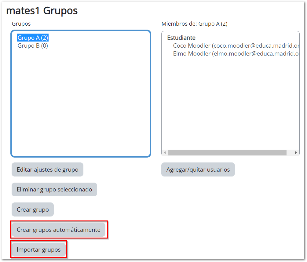 formulario para creación automática de grupos