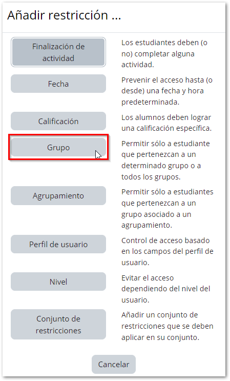 Muestra las restriciciones disponibles