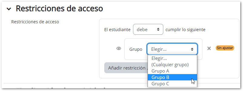 Muestra el cuadro de diálogo para seleccionar el grupo entre los disponibles