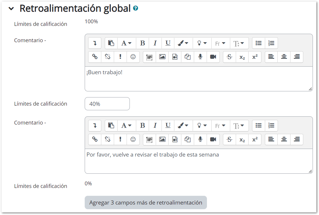 configuración cuestionario retroalimentación