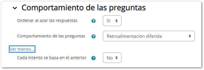 Apartado Comportamiento de las peguntas