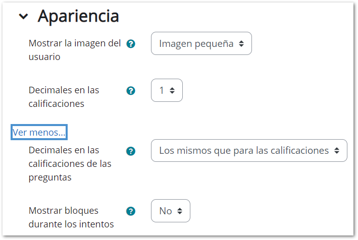 configuración cuestionario apariencia