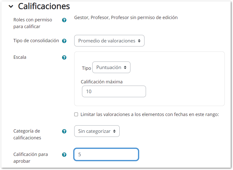 configuración foro calificaciones