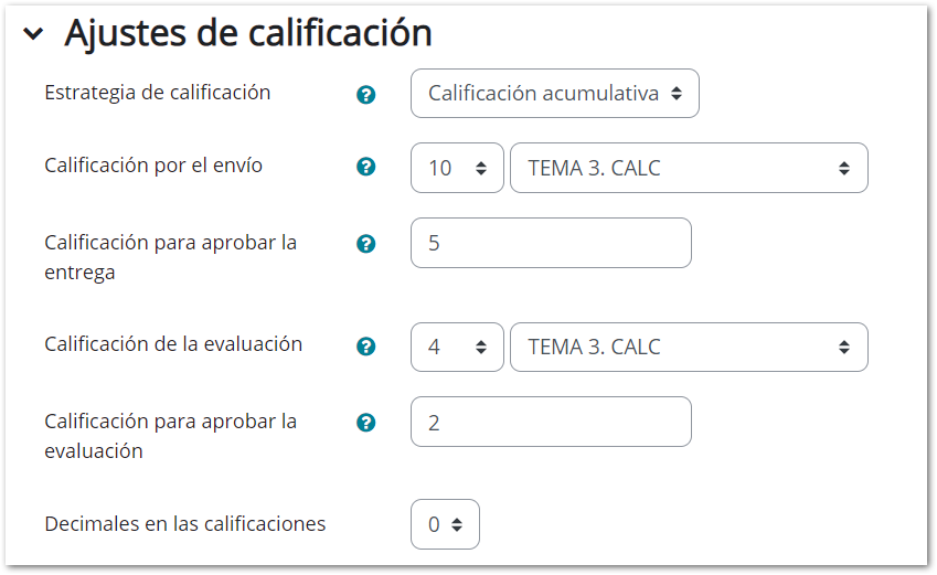 Ajustes de calificación del taller