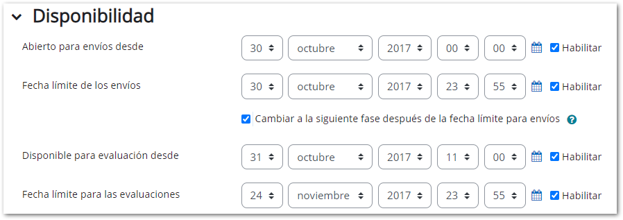 configuración taller disponibilidad