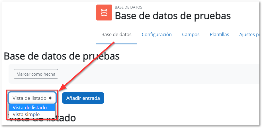 Vista listado o simple de la base de datos