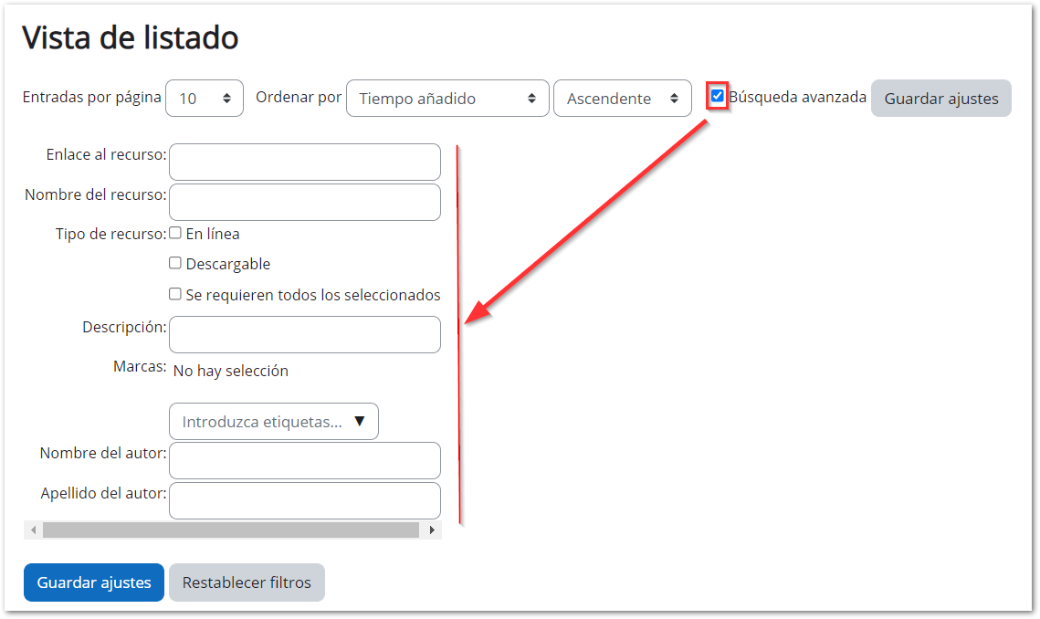 configuración base de datos buscar