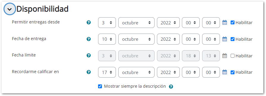 configuración tarea disponibilidad