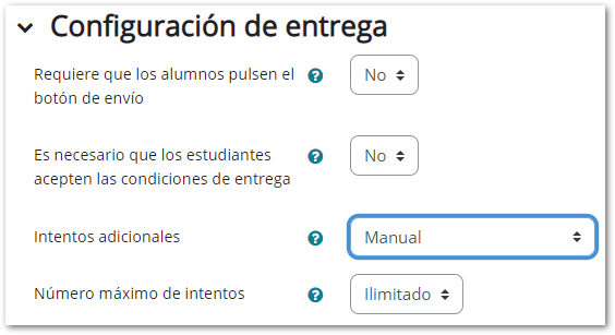 configuración tarea entrega