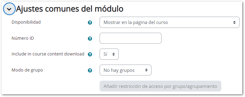 configuración tarea módulo