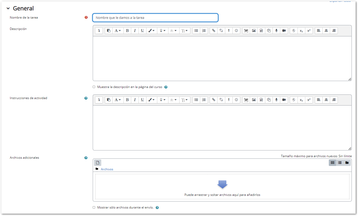 configuración tarea general