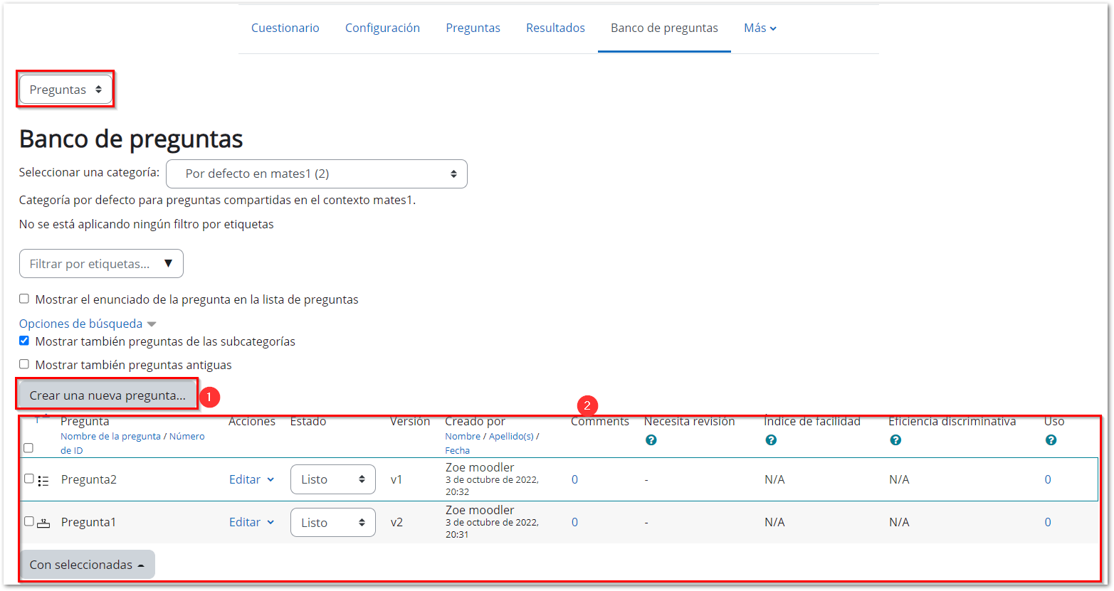 Opción preguntas del Banco de preguntas