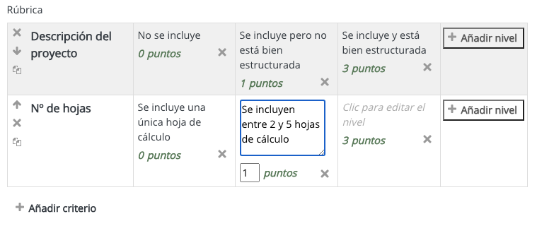 rúbrica configuración criterios