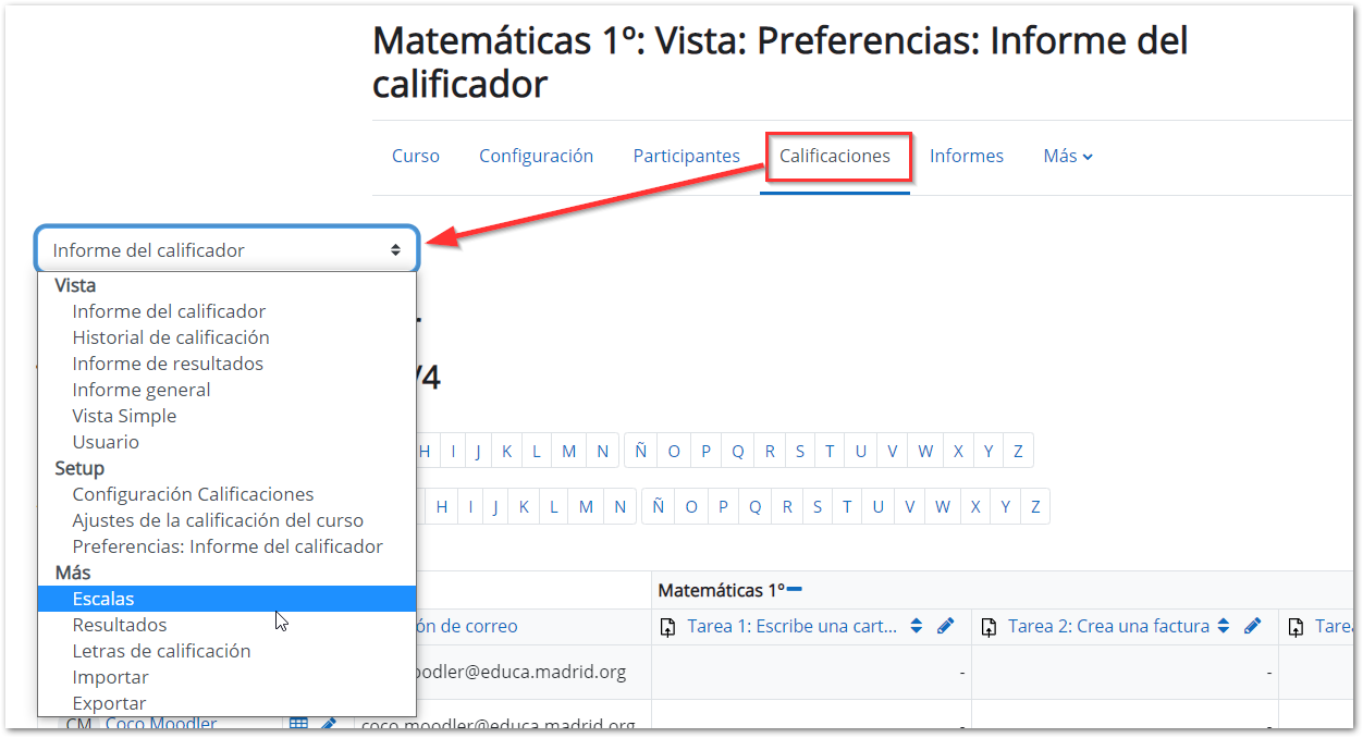 configuración escalas personalizadas