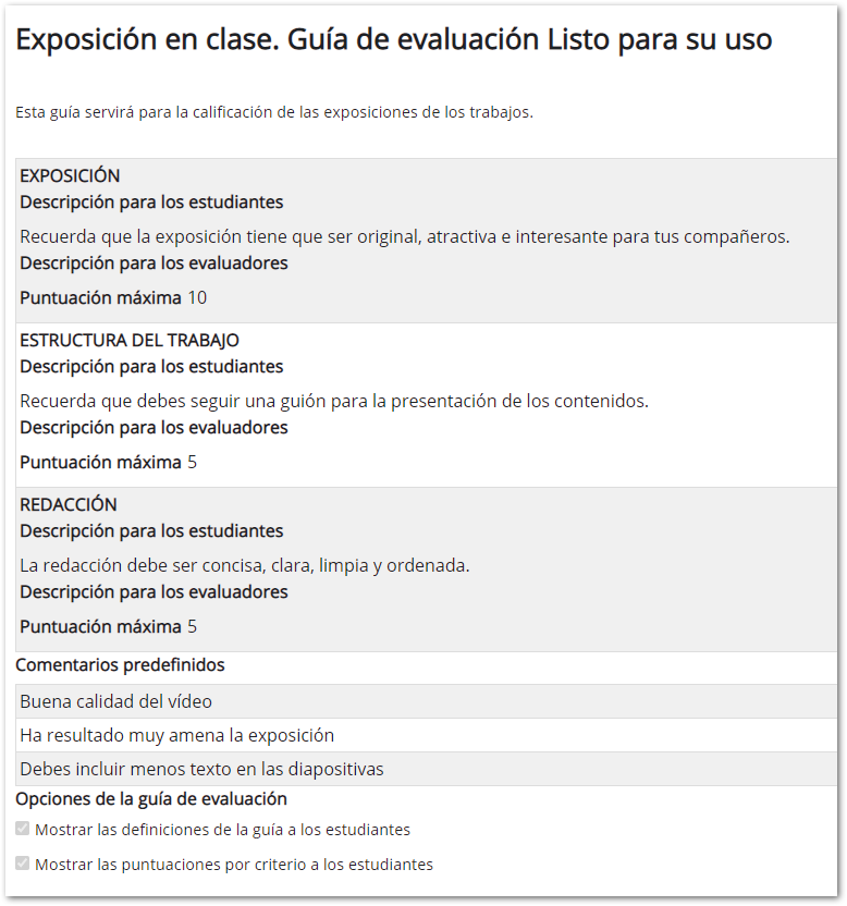 Guía de evaluación lista para su uso