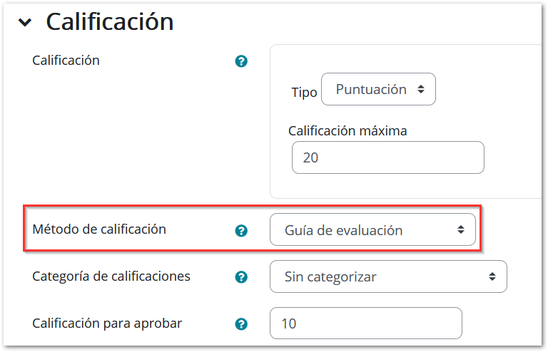 configurar guia de calificación