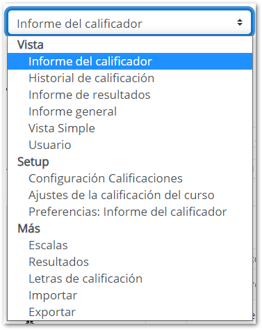 Selector de las distintas vistas en Calificaciones