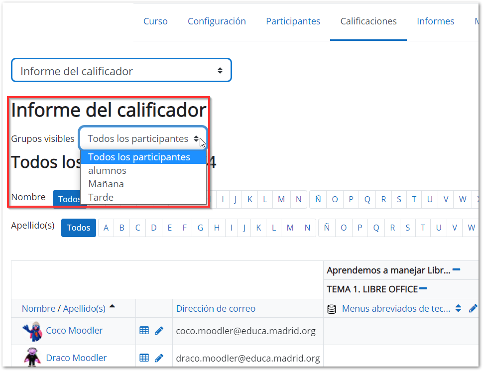 Grupos en el calificador