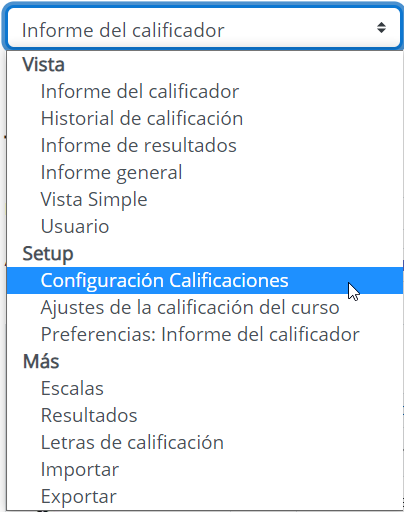 Selector de vista Configurar Calificaciones