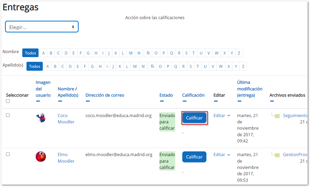 Calificar a un alumno