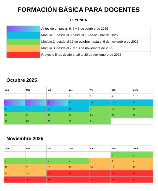 Calendario del curso