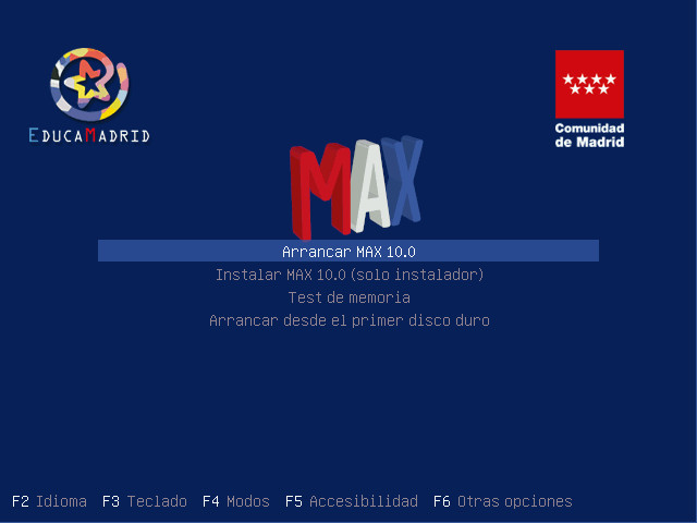 pantalla de inicio de MAX 10