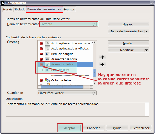 Añadiendo orden a la barra de heramientas