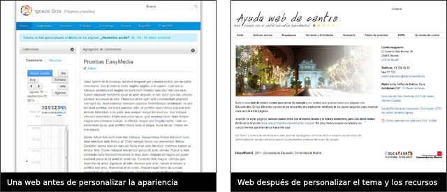 Webs antes y después de la personalización de apariencia