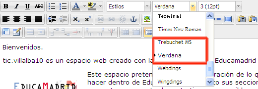 tipos de letra en el editor html