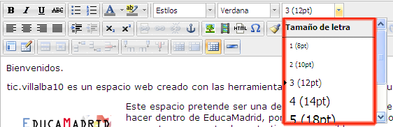 tamaño de letra en el editor html