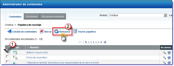 Restaurar contenido