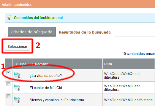 Selección manual de contenidos 2