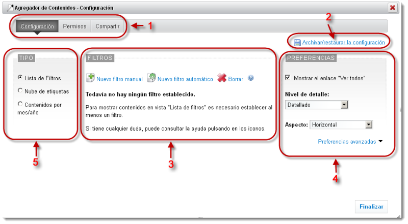 Configuración del agregador