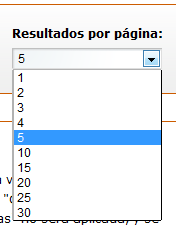 Resultados por página.