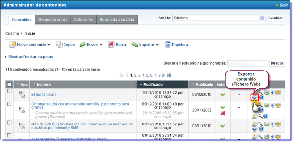 Exportar fichero web