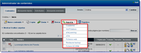 Importar contenidos